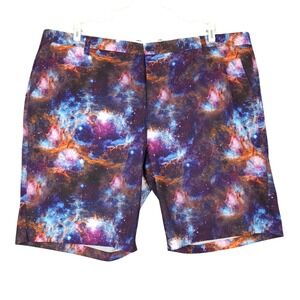 HRESKI Men's Galaxy Print Golf Shorts Size‎ 46 Polyester Spandex Flat Front